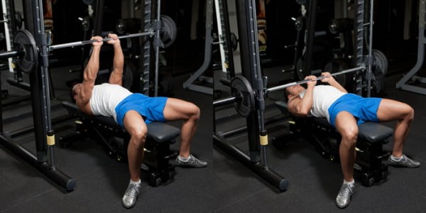 The bench press by the close grip while lying