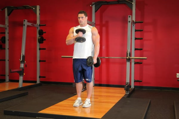 Cross curl with dumbbells in the style of hammer